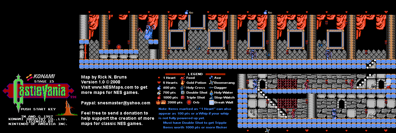 Castlevania - Stage 15 Nintendo NES Map