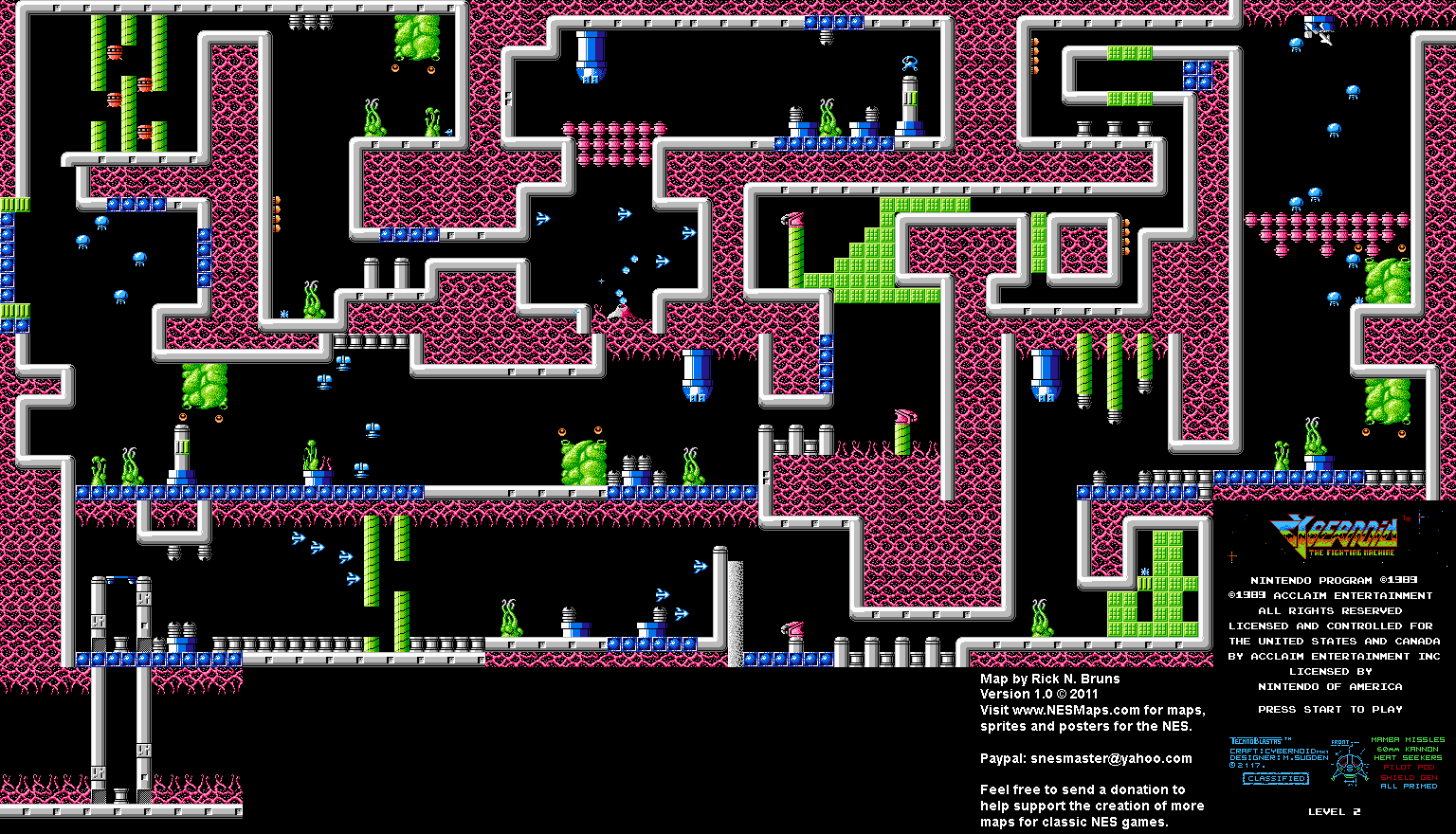 Cybernoid: The Fighting Machine - Level 2 - Nintendo NES Map