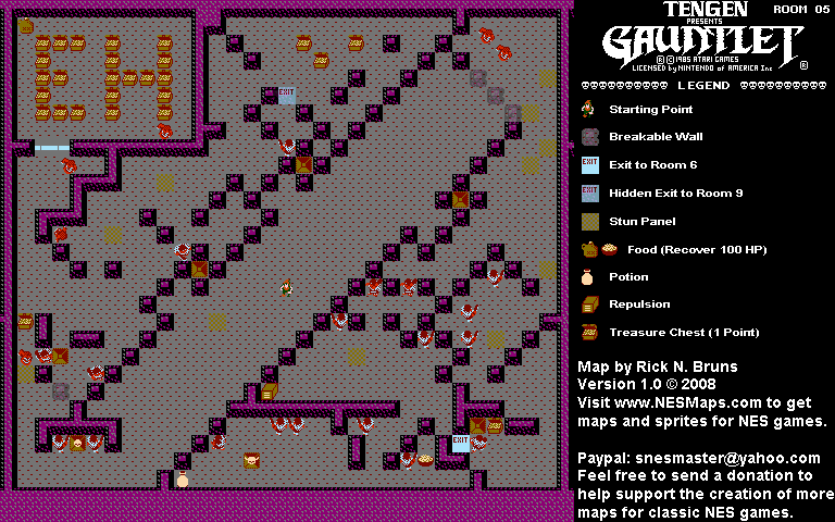 Gauntlet - Room 05 Nintendo NES Map