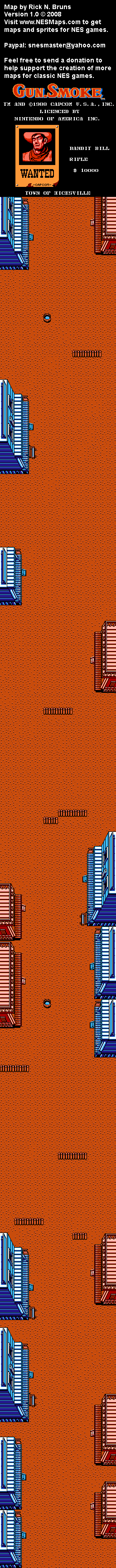 Gun Smoke - Stage 1 Nintendo NES Background Only Map