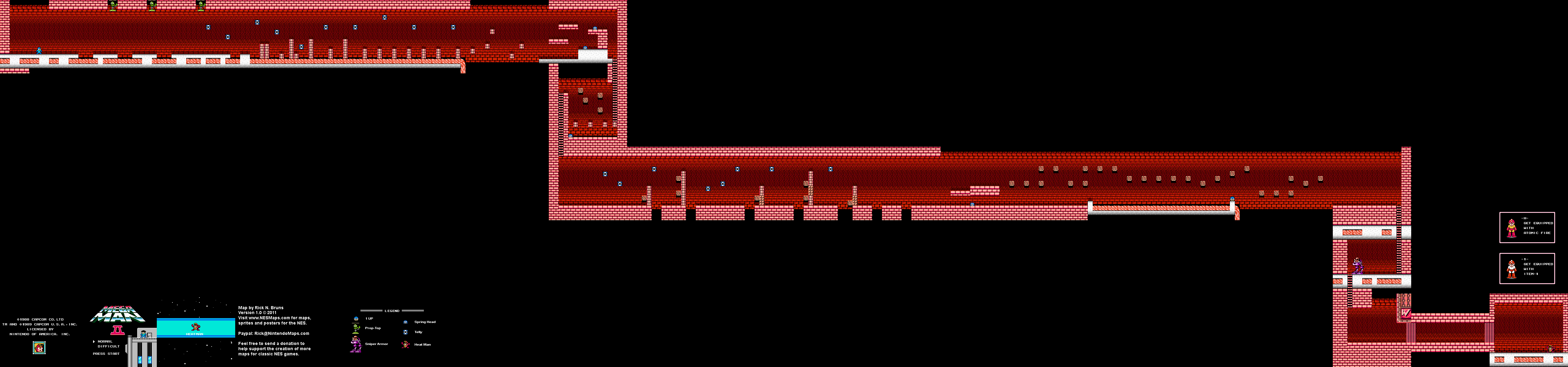 Mega Man II 2 - Heat Man Stage Nintendo NES Map