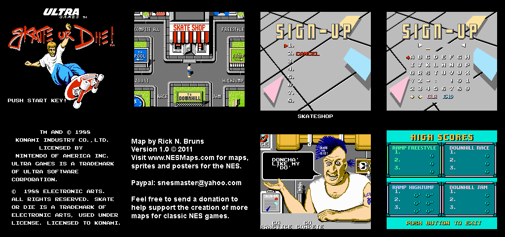 Skate or Die! - Skate Shop Nintendo NES Map