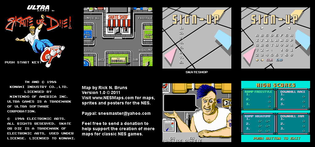 Skate or Die! - Skate Shop Nintendo NES Map BG