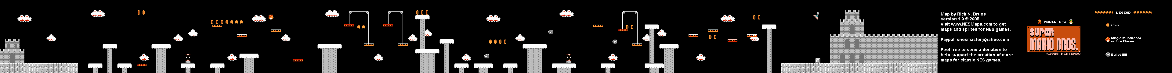 Super Mario Brothers - World 6-3 Nintendo NES Map