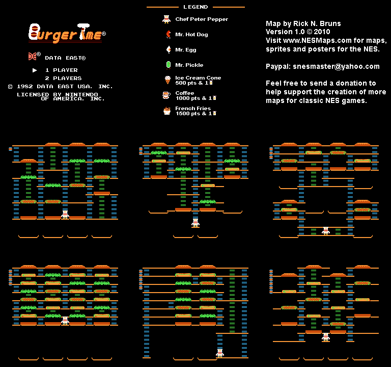 BurgerTime - Nintendo NES Labeled Map