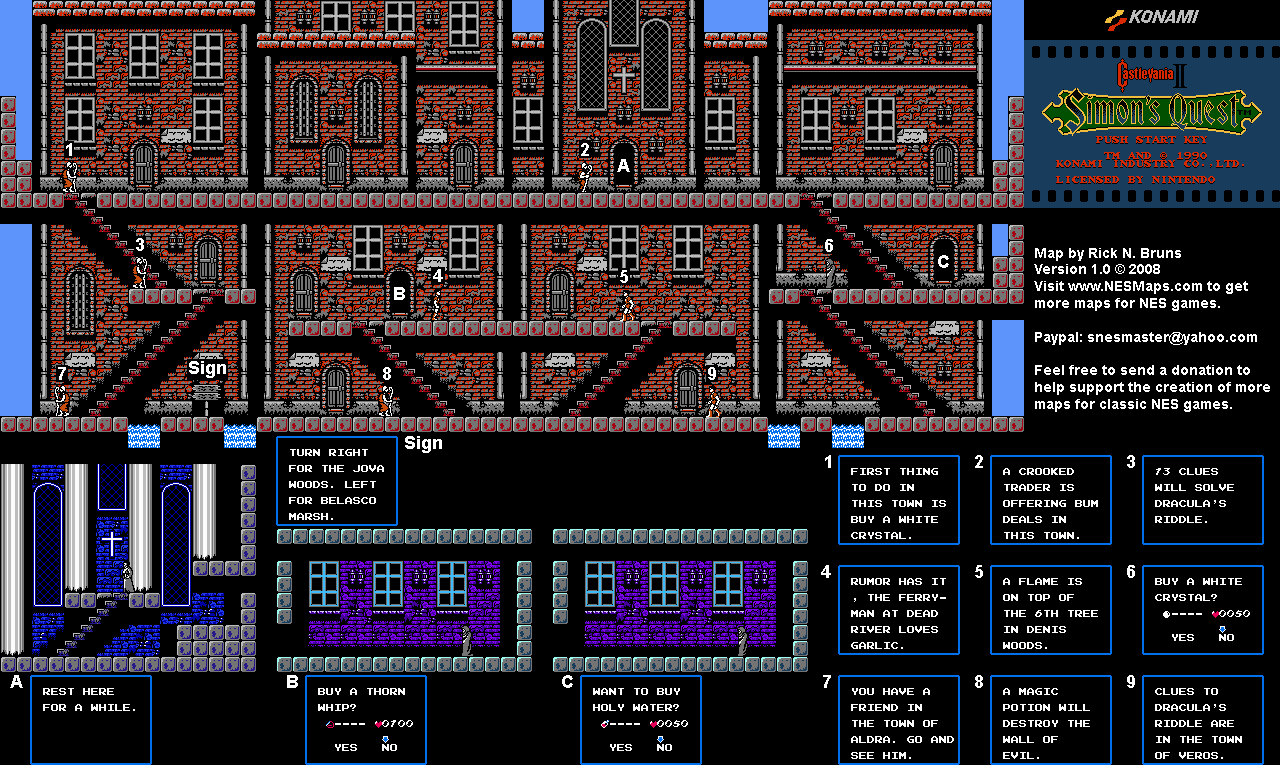 Castlevania II Simon's Quest - Area 01 Town of Jova Map