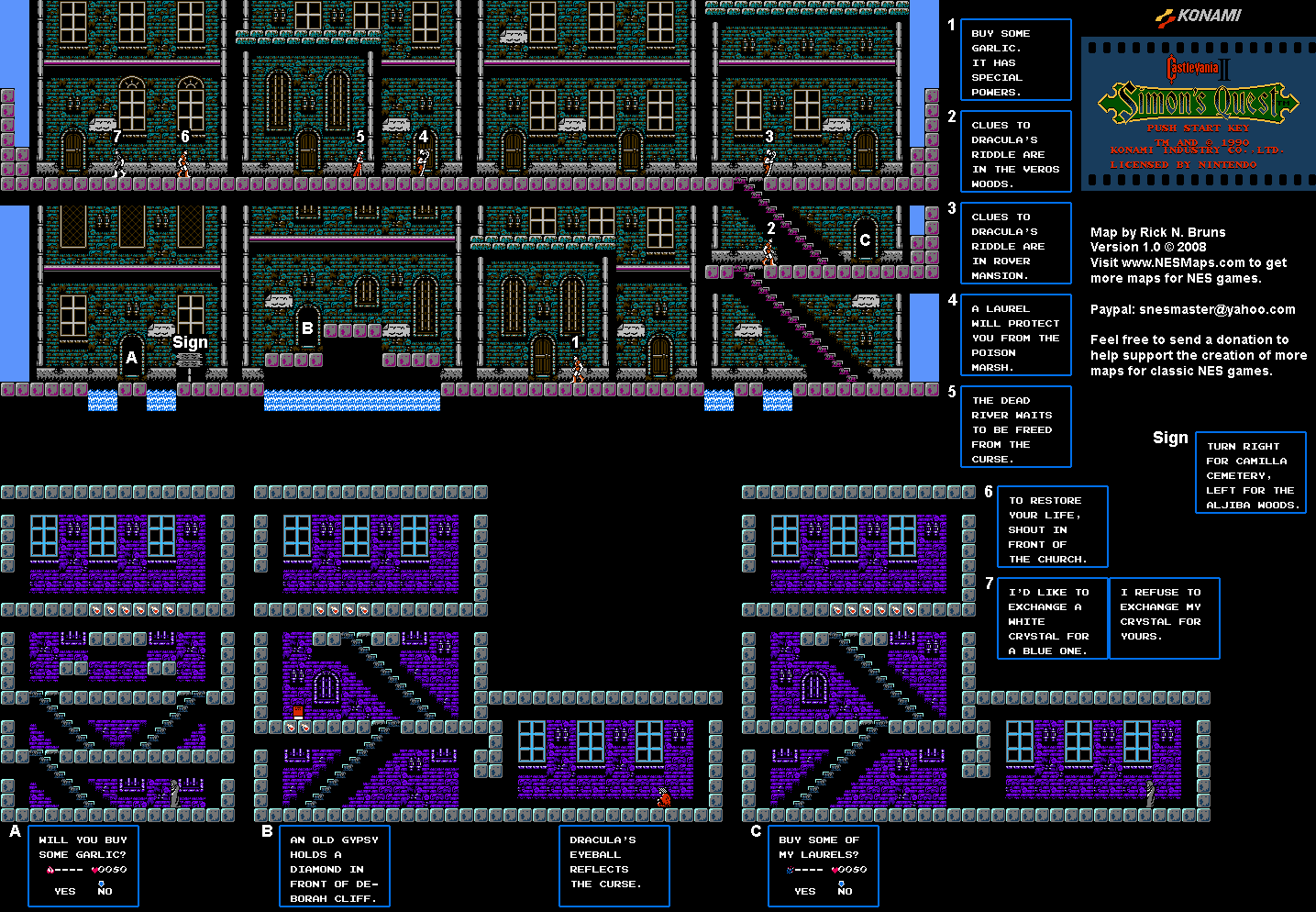 Castlevania II Simon's Quest - Area 16 Town of Aljiba Map