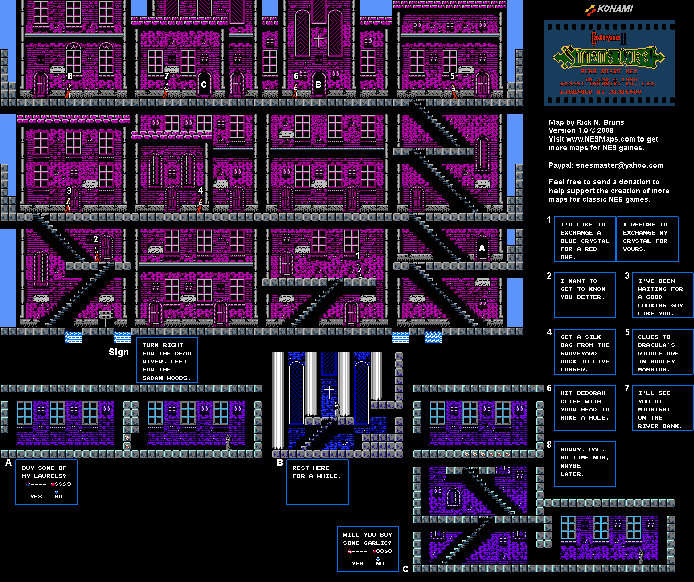 Castlevania II Simon's Quest - Area 28 Town of Alba Map