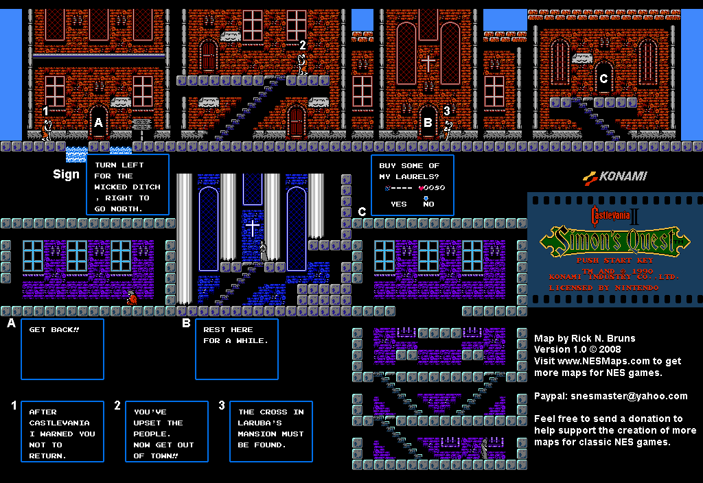 Castlevania II Simon's Quest - Area 44 Town of Doina Map
