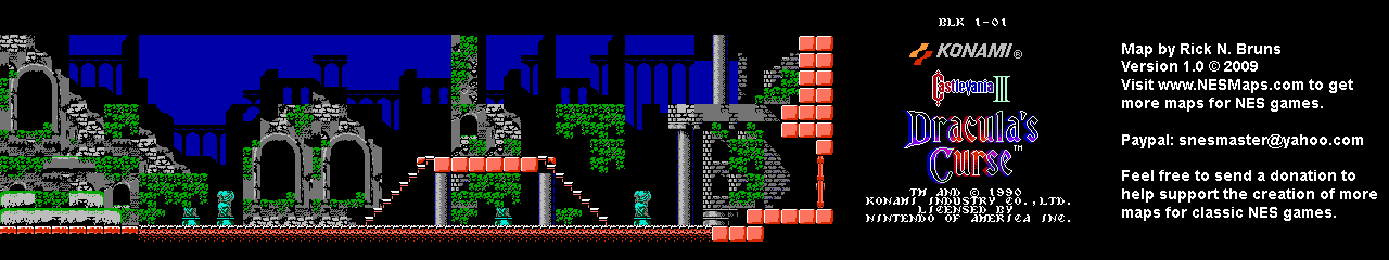 Castlevania III Dracula's Curse - Block 1-01 Nintendo NES Map BG
