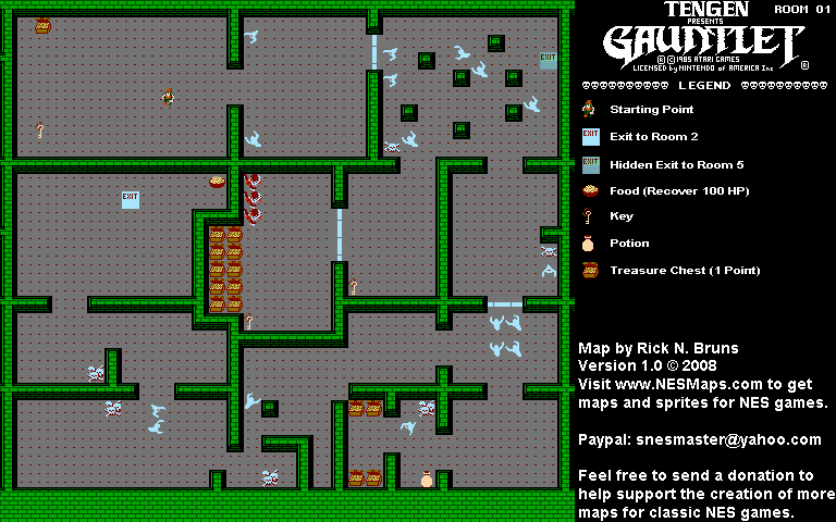Gauntlet - Room 01 Nintendo NES Map