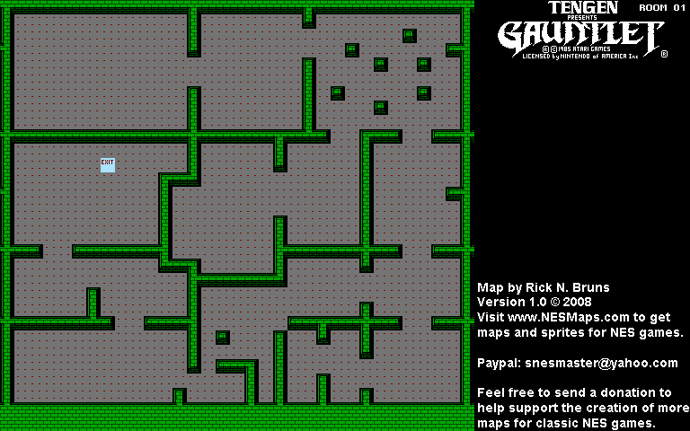 Gauntlet - Room 01 Nintendo NES Background Only Map