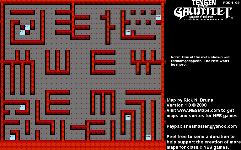 Gauntlet - Room 08 Nintendo NES Background Only Map