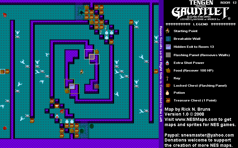 Gauntlet - Room 12 Nintendo NES Map