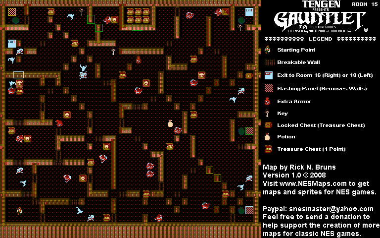 Gauntlet - Room 15 Nintendo NES Map