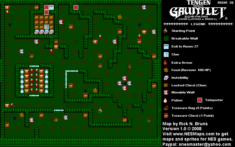 Gauntlet - Room 26 Nintendo NES Map