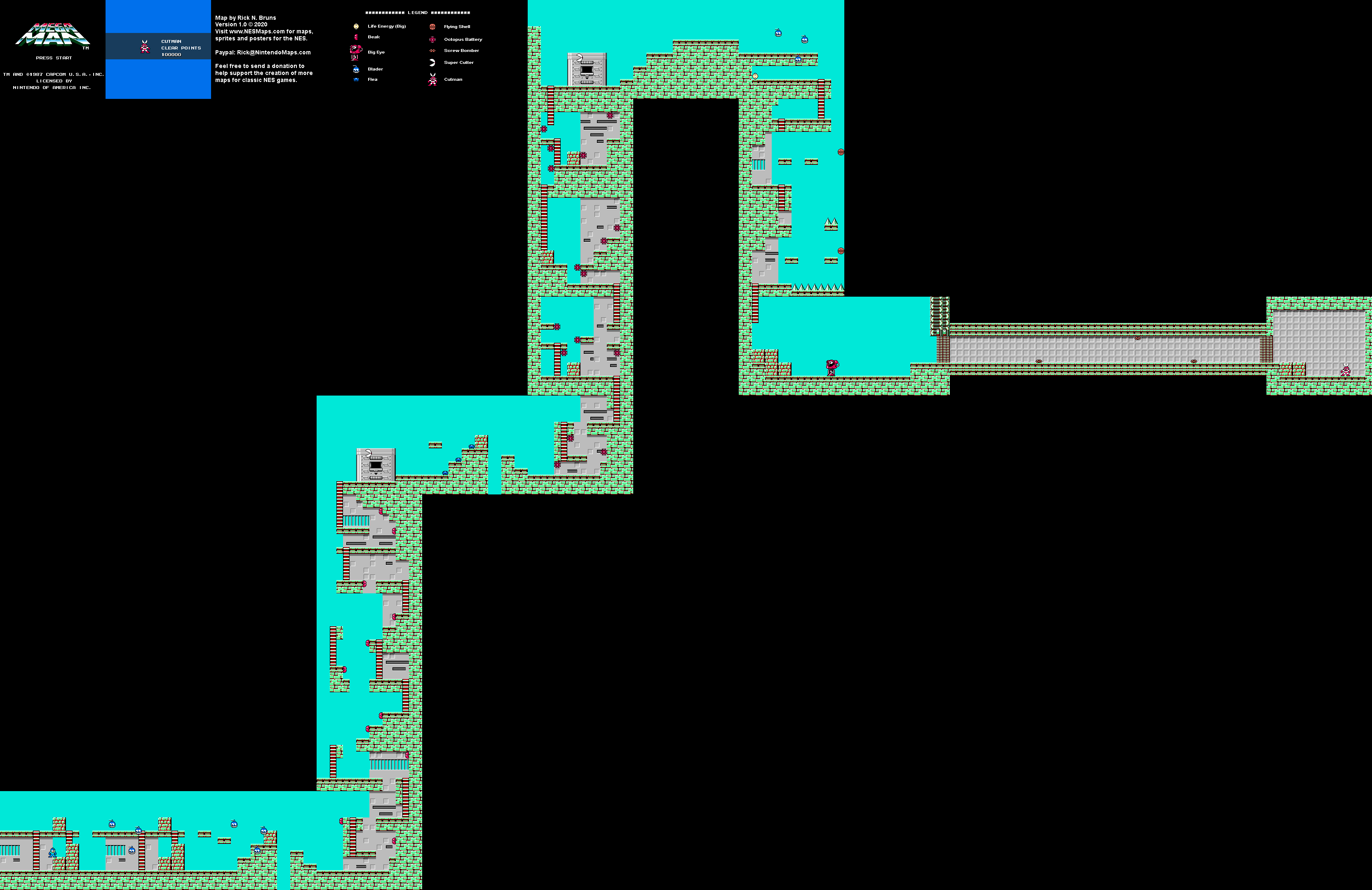 Mega Man - Cut Man Stage Nintendo NES Map