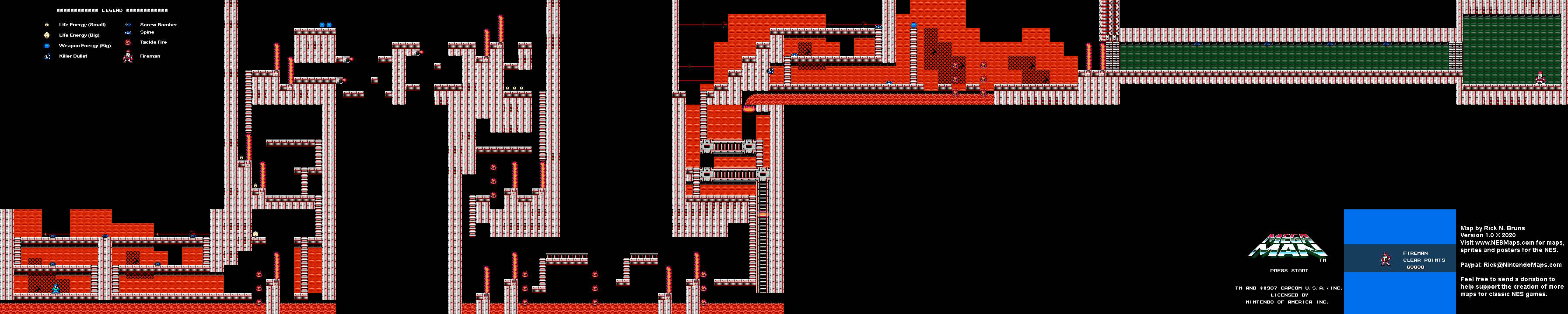 Mega Man - Fire Man Stage Nintendo NES Map