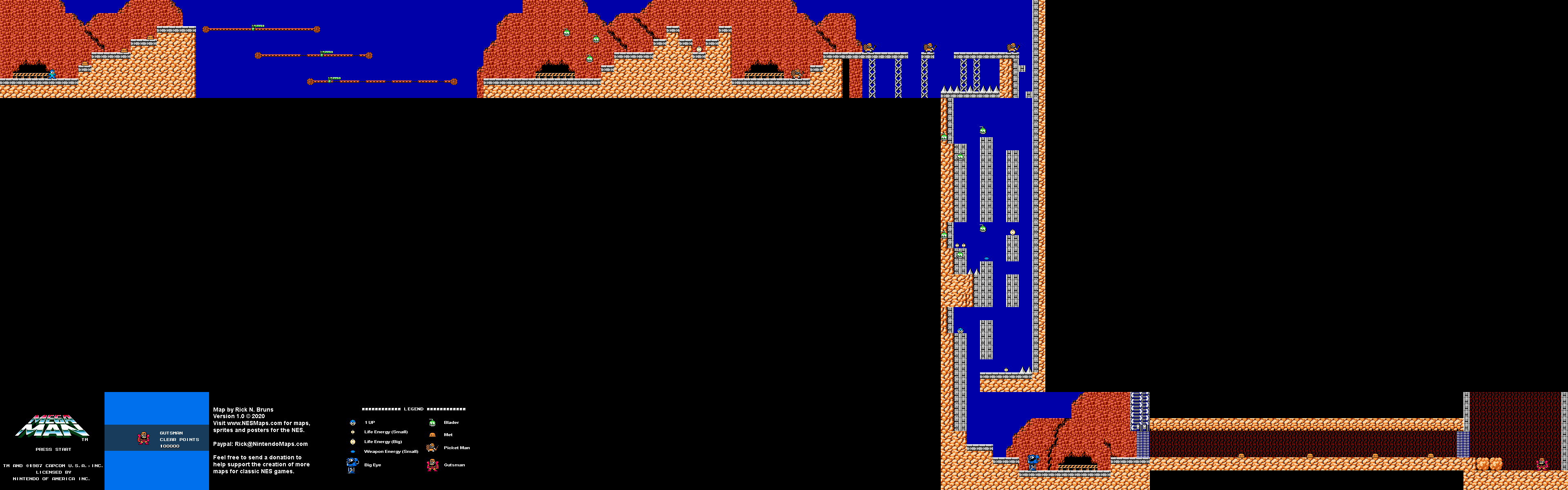 Mega Man - Guts Man Stage Nintendo NES Map