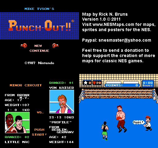 Mike Tyson's Punch-Out!! - Von Kaiser Minor Circuit Nintendo NES Map