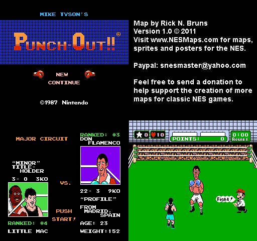 Mike Tyson's Punch-Out!! - Don Flamenco Major Circuit Nintendo NES Map