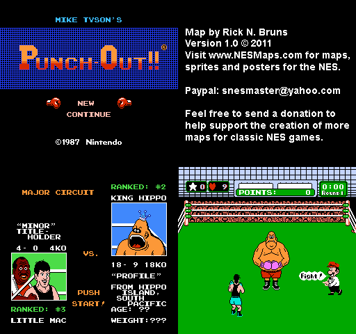 Mike Tyson's Punch-Out!! - King Hippo Major Circuit Nintendo NES Map