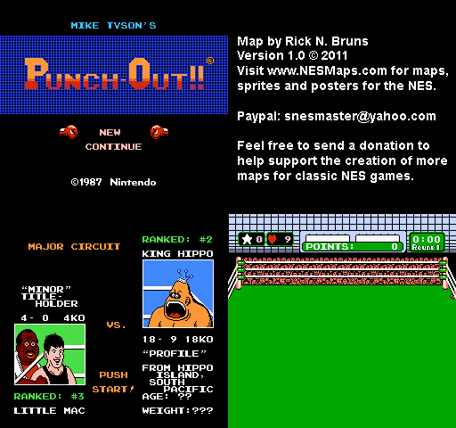 Mike Tyson's Punch-Out!! - King Hippo Major Circuit Nintendo NES Map BG