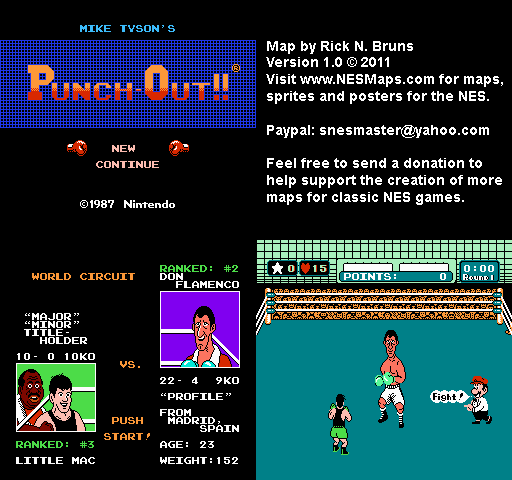 Mike Tyson's Punch-Out!! - Don Flamenco World Circuit Nintendo NES Map