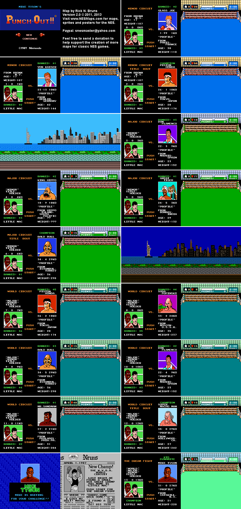 Mike Tyson's Punch-Out!! - All Opponents Nintendo NES Map BG