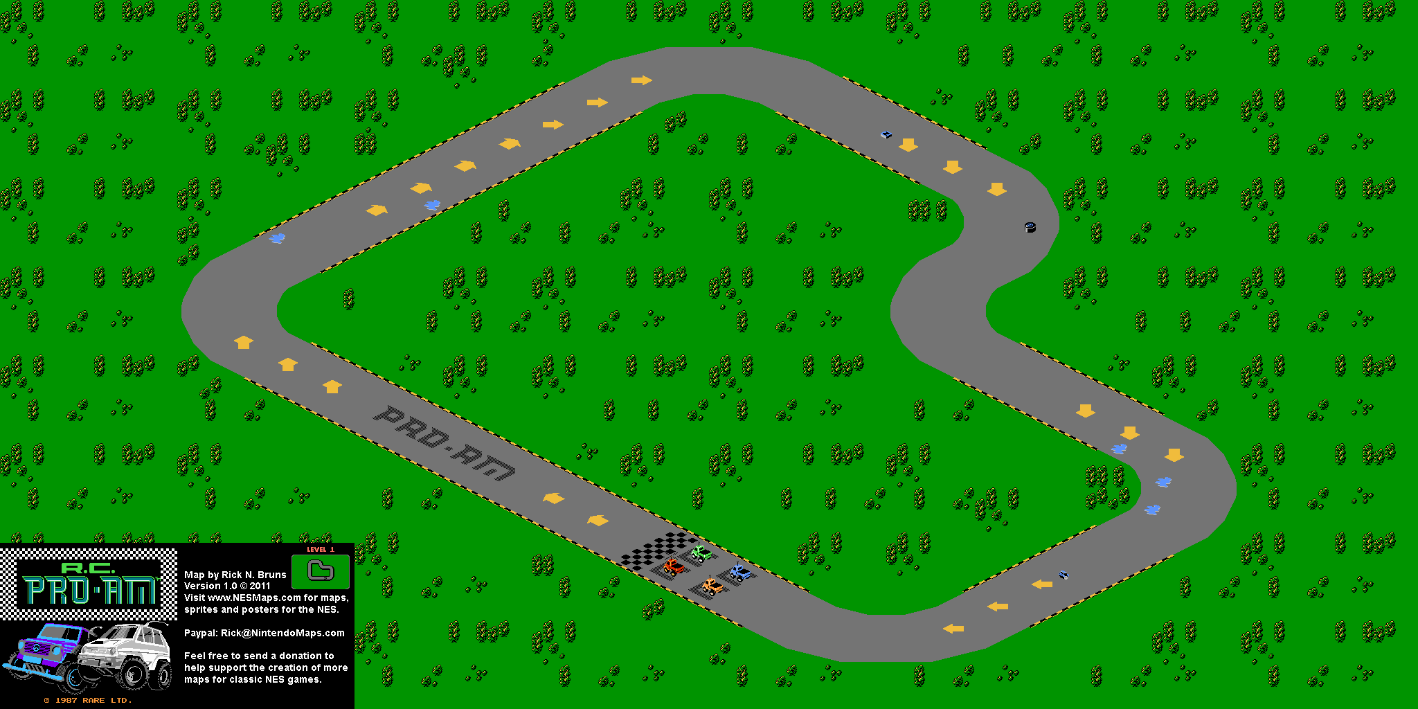 R.C. Pro-Am - Level 1 Nintendo NES Map