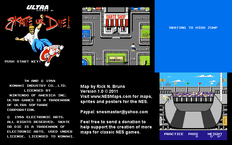 Skate or Die! - Highjump Nintendo NES Map