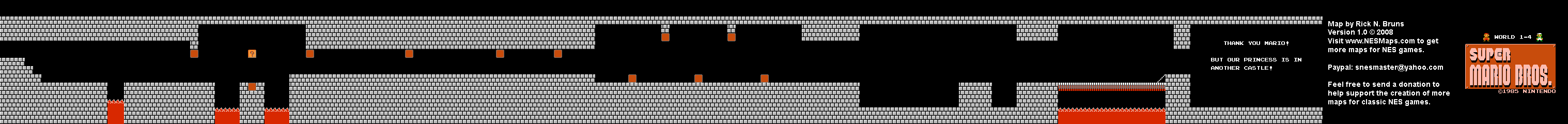 Super Mario Brothers - World 1-4 Nintendo NES Background Only Map