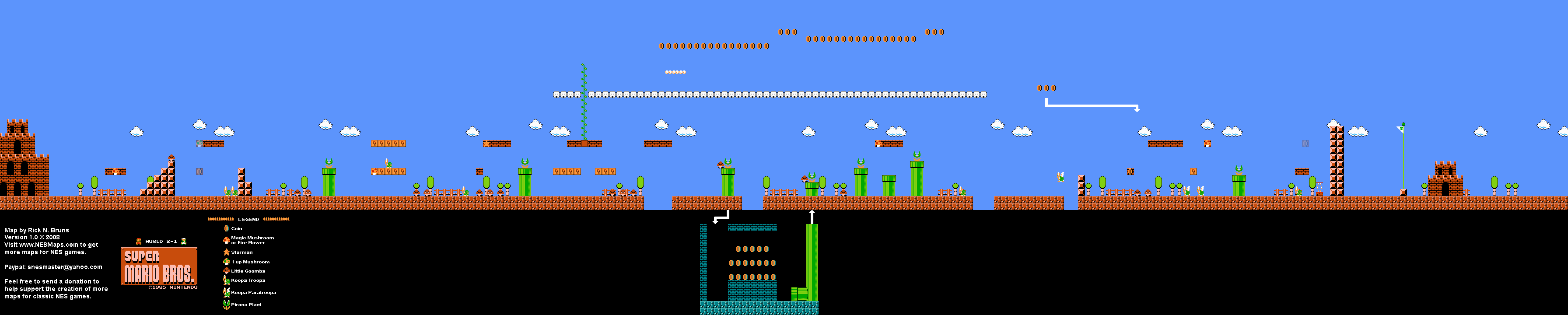 Super Mario Brothers - World 2-1 Nintendo NES Map