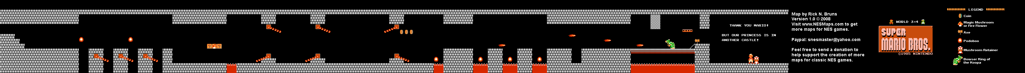 Super Mario Brothers - World 3-4 Nintendo NES Map