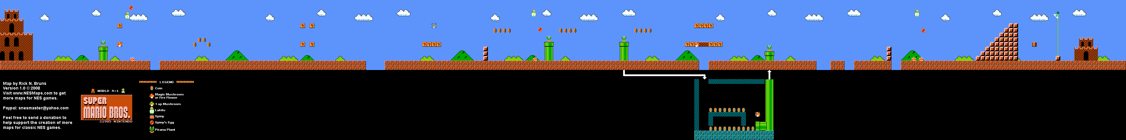 Super Mario Brothers - World 4-1 Nintendo NES Map