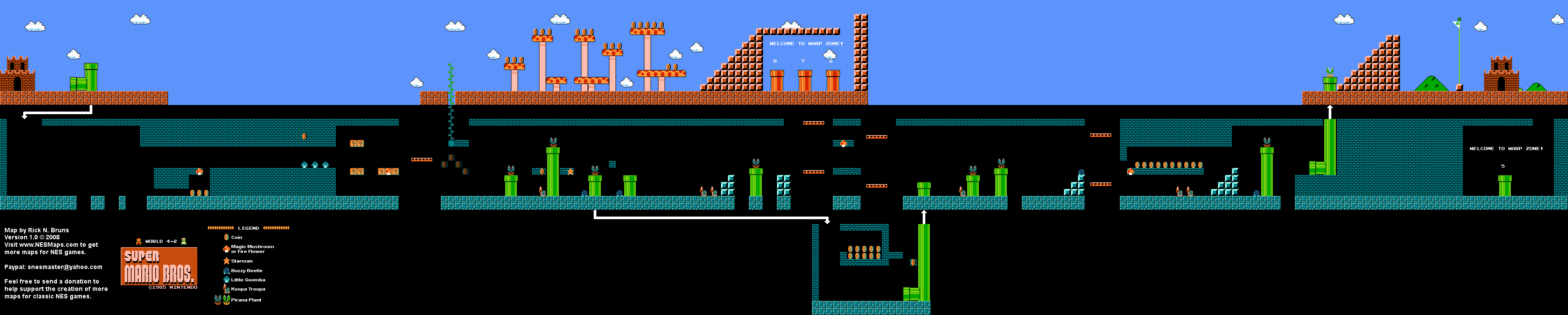 Super Mario Brothers - World 4-2 Nintendo NES Map