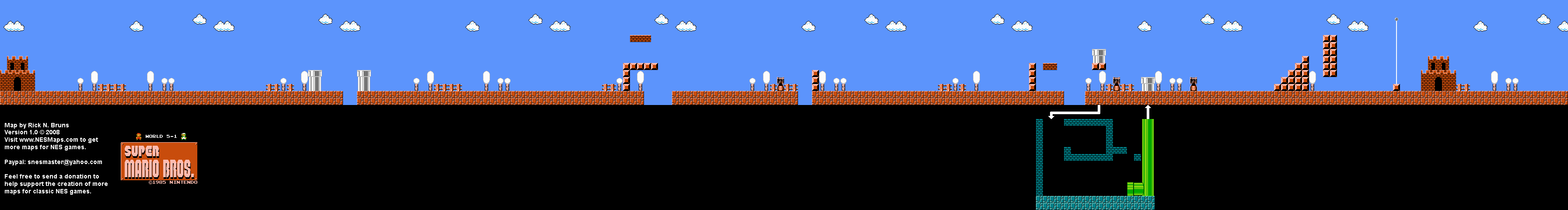 Super Mario Brothers - World 5-1 Nintendo NES Background Only Map