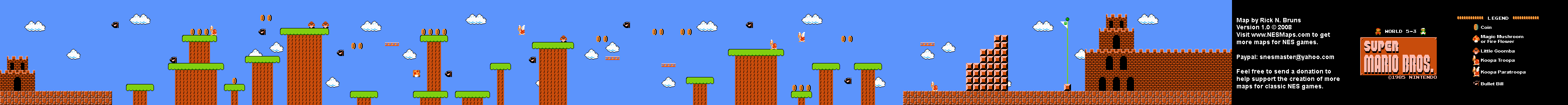 Super Mario Brothers - World 5-3 Nintendo NES Map