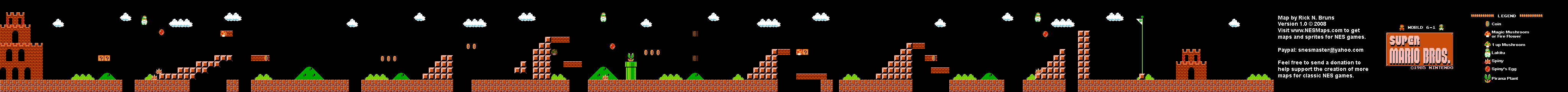 Super Mario Brothers - World 6-1 Nintendo NES Map