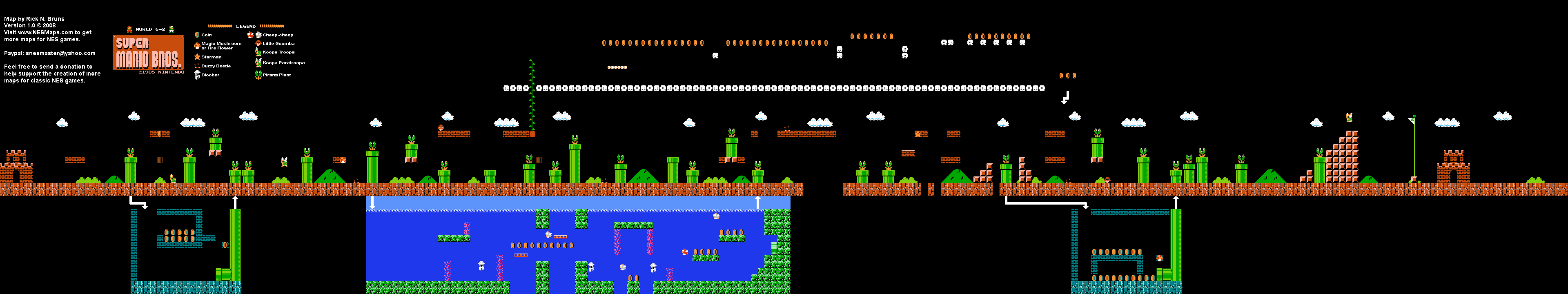 Super Mario Brothers - World 6-2 Nintendo NES Map