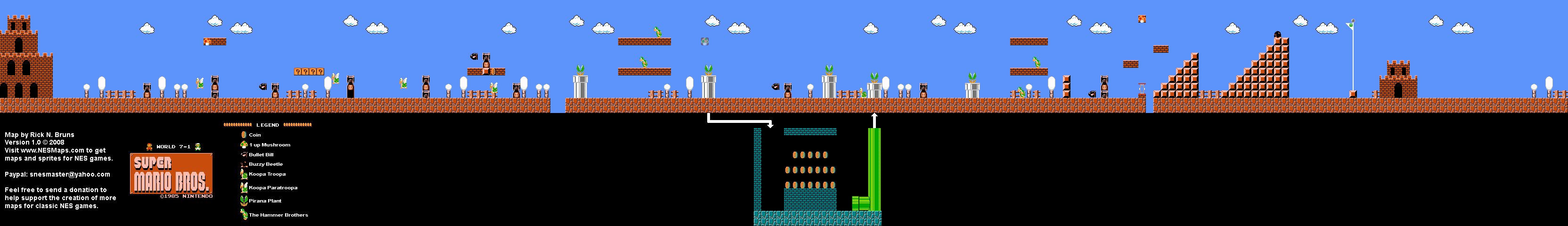 Super Mario Brothers - World 7-1 Nintendo NES Map