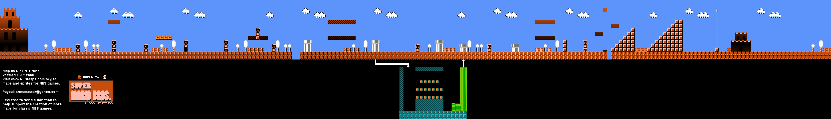 Super Mario Brothers - World 7-1 Nintendo NES Background Only Map