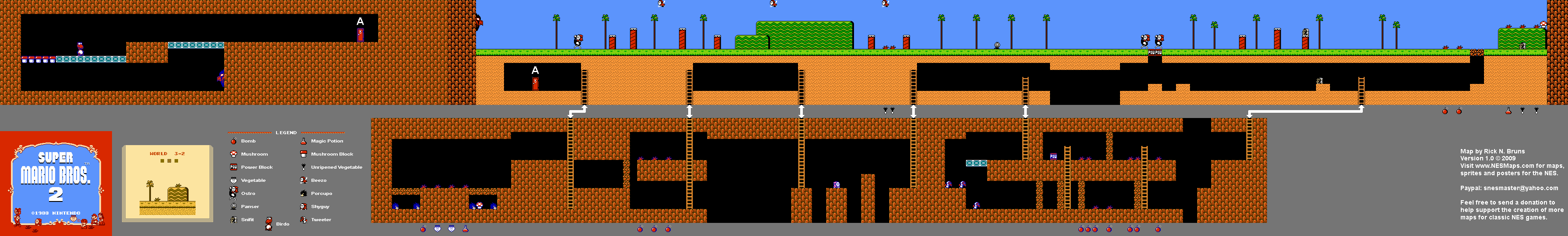 Super Mario Brothers - World 3-2 Nintendo NES Map