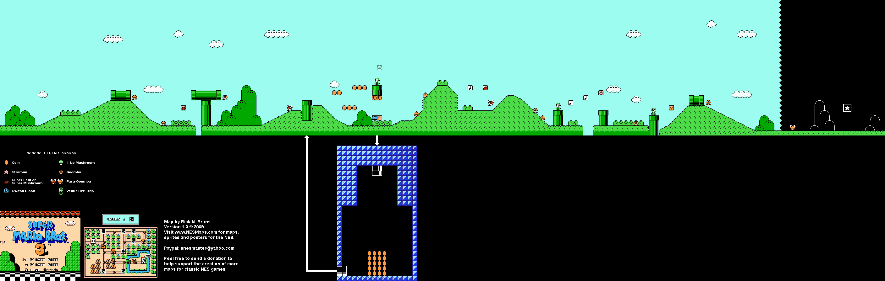 Super Mario Brothers 3 - World 1-2 Nintendo NES Map