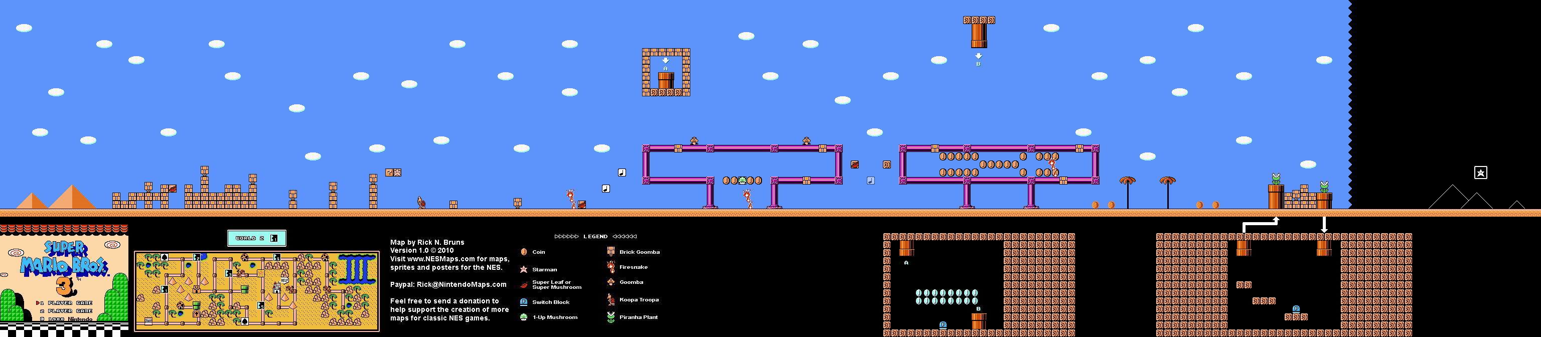 Super Mario Brothers 3 - World 2-1 Nintendo NES Map