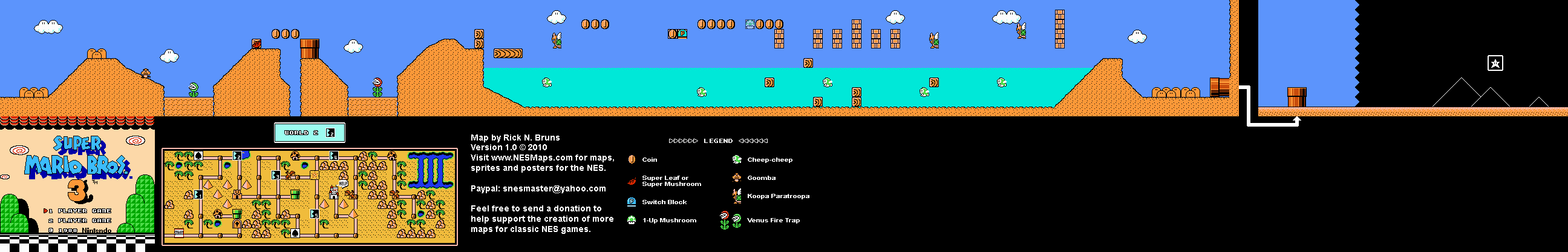 Super Mario Brothers 3 - World 2-2 Nintendo NES Map