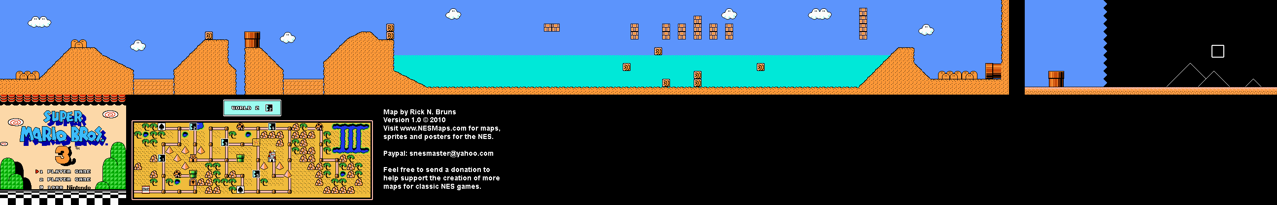 Super Mario Brothers 3 - World 2-2 Nintendo NES Map BG