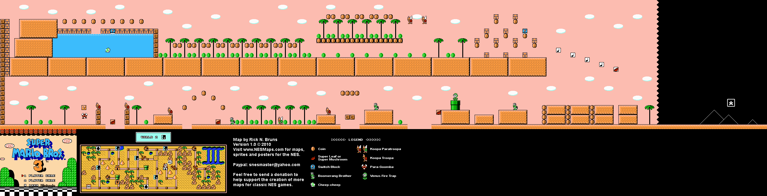 Super Mario Brothers 3 - World 2-4 Nintendo NES Map