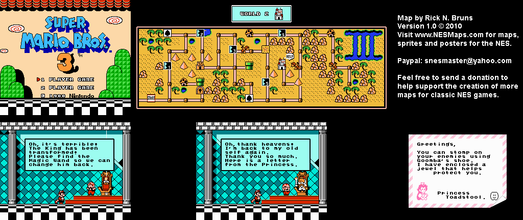 Super Mario Brothers 3 - World 2 Fortress Nintendo NES Map