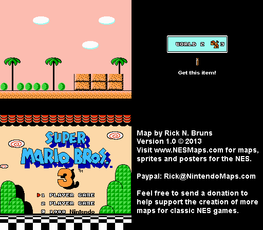 Super Mario Brothers 3 - World 2 Hammer Brothers 3 Nintendo NES Map BG